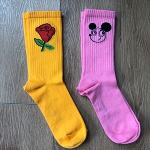 Mini Rodini Yellow Rose & pink mouse socks